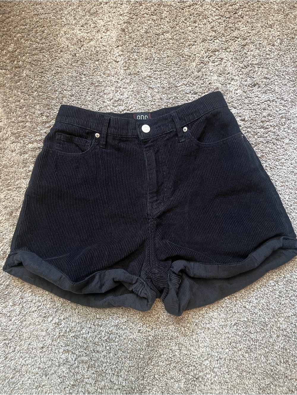 BDG Urban Outfitters Black Corduroy High-Rise Shorts with Rolled Hem